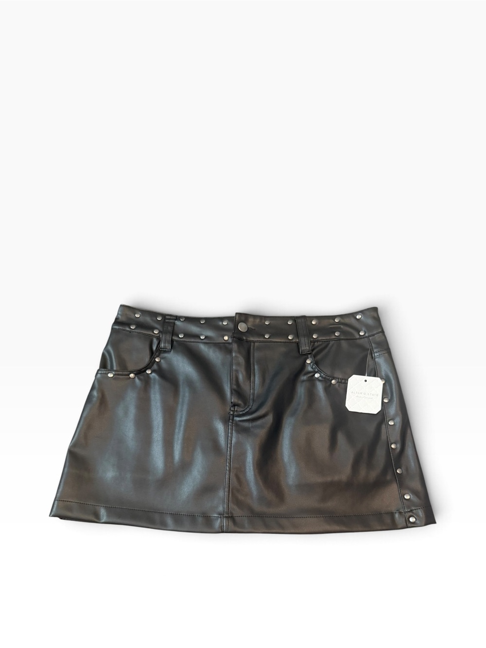 NWT Altard State Black Leather Mini Skirt with Studs